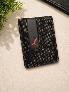 Puma Black Card Holder with Red Logo and Stitching